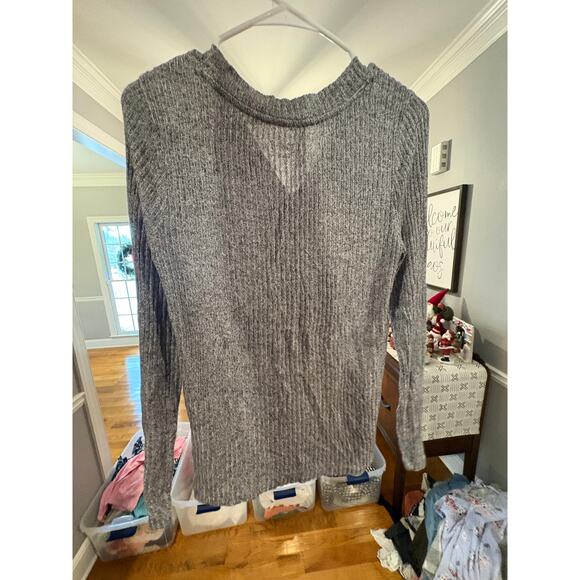 LOFT Women’s Small Gray Ribbed Henley Sweater Long Sleeve Soft Knit Top - Picture 4 of 4